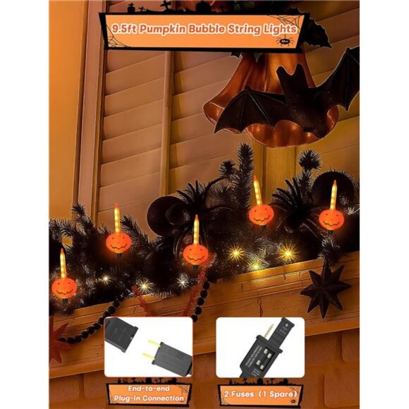 Halloween Pumpkin Bubble Lights-9Ft Halloween String Lights with 9 JackO Lantern - Picture 4 of 8